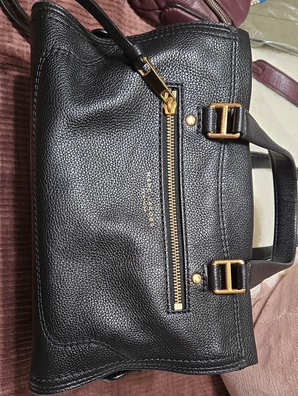 Marc Jacobs Black Pebbled Leather Satchel with Gold Hardware